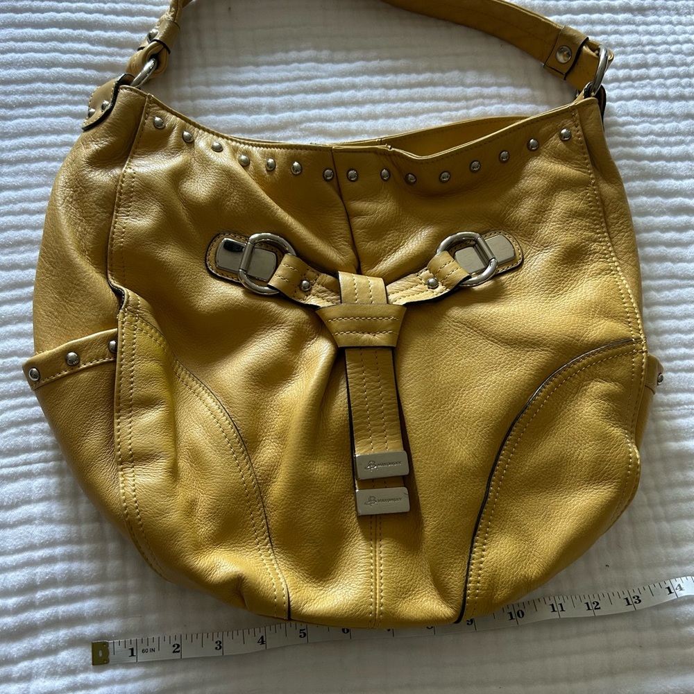 b. makowsky Mustard Leather Hobo Bag with Silver Accents